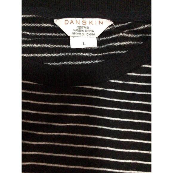 Danskin Women Activewear Top Large Black White Striped T-Shirt Faux Wrap Tee - Picture 4 of 7